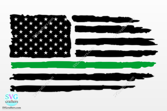 American Distressed Flag Thin Green Line Graphics