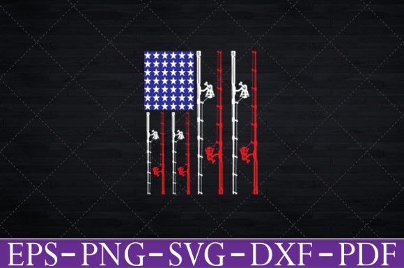 American Flag Fishing Rod Graphics for Crafts