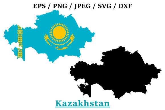 Kazakhstan National Flag Map Design: Graphics for Crafts & Publishing