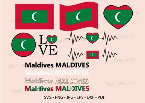 Maldives Flag SVG Bundle: Love, Waving