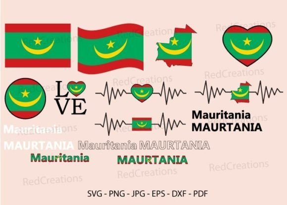 Mauritania Flag SVG: Love, Heart, Waving — Graphics for Crafts