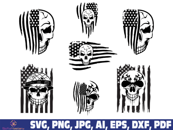 USA Skull Flag Tattered Distressed SVG — Graphics for Bold Crafts Brands